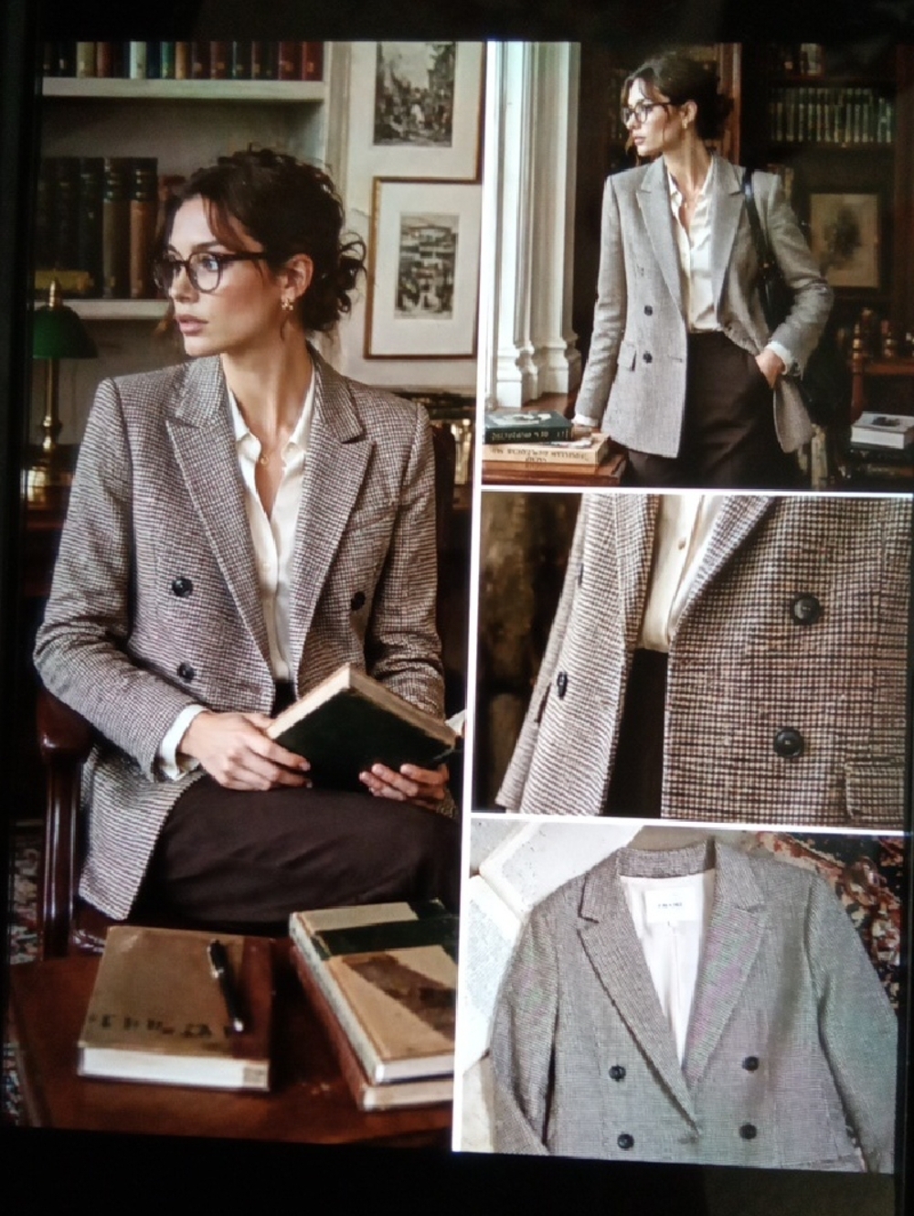 Frame 70s  Houndstooth Blazer  Wool Viscose Blend Academia Business Womens 4